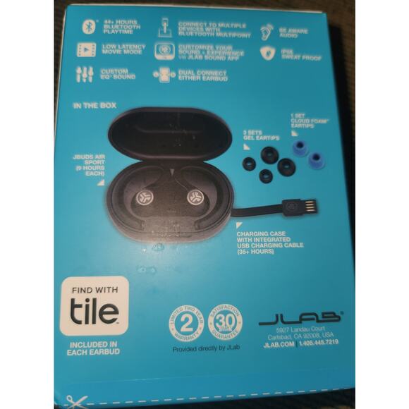 JLab JBuds Air Sport True Wireless Bluetooth Earbuds + Charging Case, Black - Picture 5 of 5